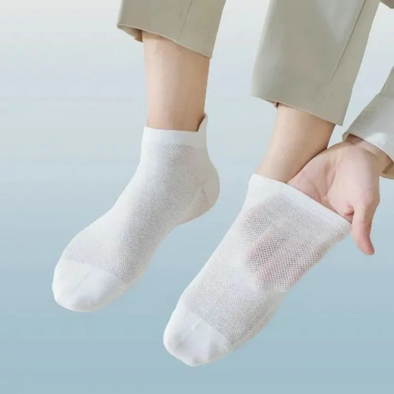 Calcetines de algodón de Color sólido, medias transpirables antipelusas para la oreja, medias náuticas de malla, medias bajas de moda, 5/10 pares, novedad de 2024