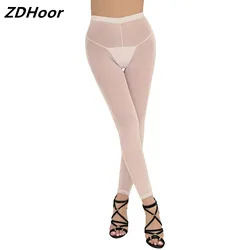 Mulheres sexy sexy malha collants sheer leggings calças de cintura alta ver através lingerie feminina elástico magro legging pantalon