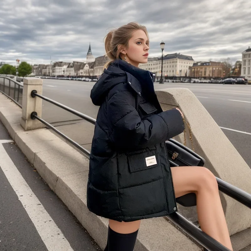 Abrigo holgado de algodón para mujer, chaqueta de estilo coreano para escuela secundaria y secundaria, color blanco y negro, invierno, 2024