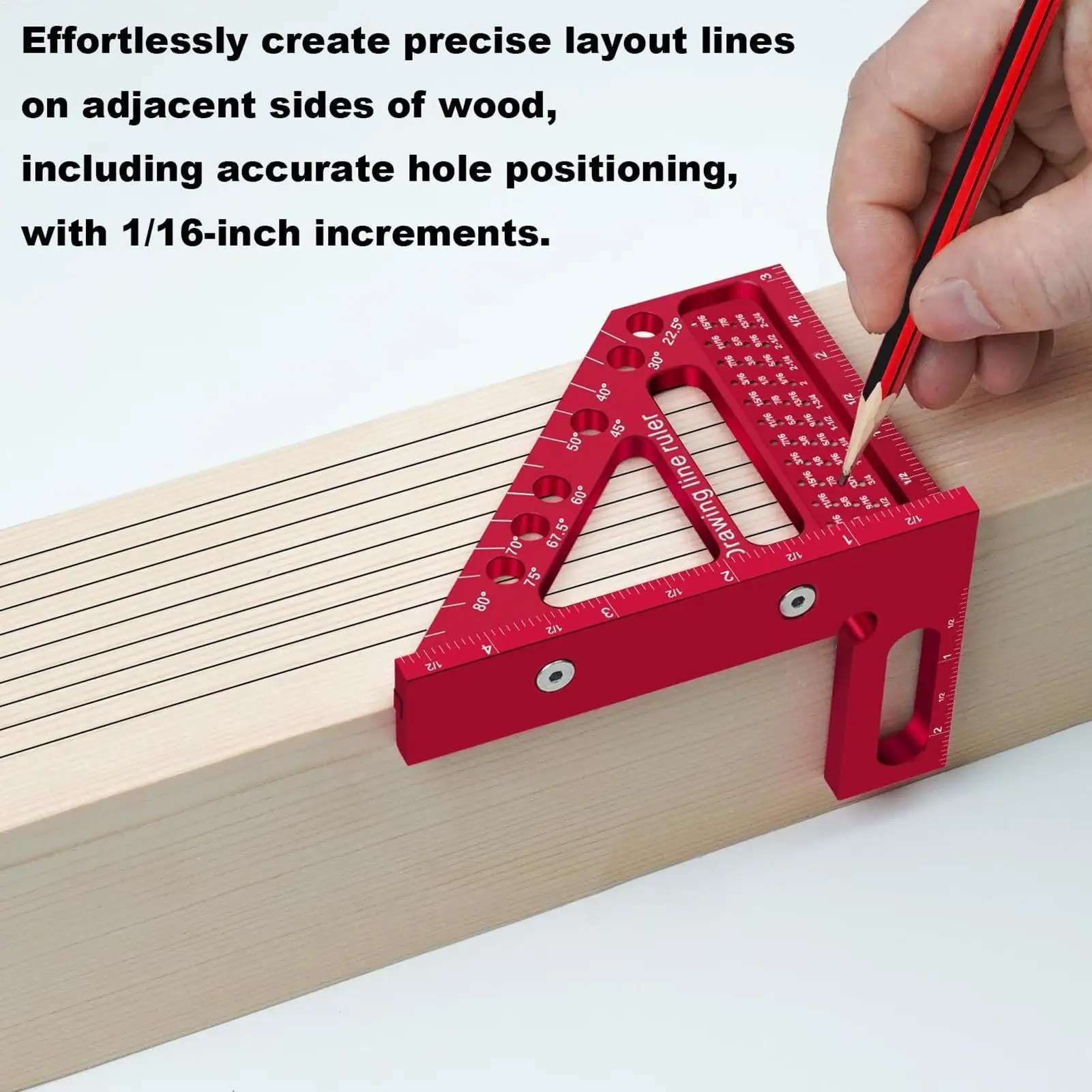 Carpenter Square Hole Marking Ruler With Angle Pin High Precision Line Drawing Tool Woodworking Framing Tools for Construction