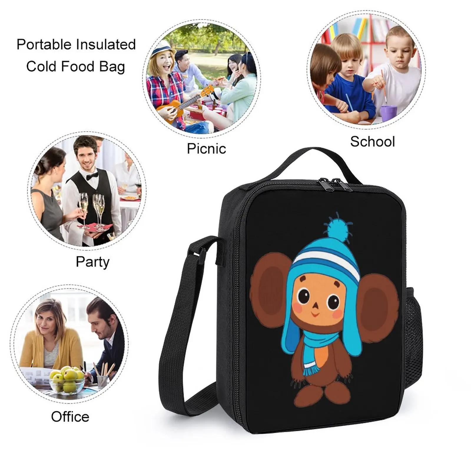 3 in 1 Set 17 Inch Backpack Lunch Bag Pen Bag Cheburashkass Cute Soviet Russian Cartoon Classic Firm Creative Comfortable  Trave