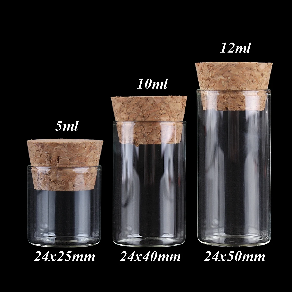 

5ml/10ml/12ml Small Test Tube with Cork Stopper Bottles Tiny Glass Bottle Jars Vials DIY Craft 50pcs