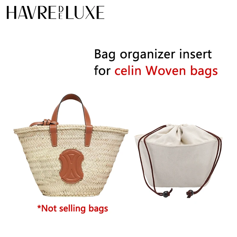 Drawstring bag organizer insert bag charm for Celin Basket straw woven bag support inner liner bags accessories