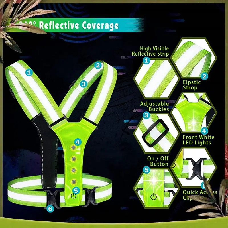 A08P-3X LED Reflective Running Vest,Adjustable Elastic Running Safety Gear LED Light Up Vest Perfect For Running,Cycling