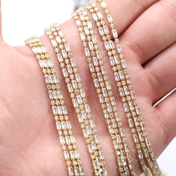 1 Yard Silver Base Rectangle Zirconia Cup Chains Glitter Zircon Rhinestone Trims For Necklace DIY Zircon Chains Dress Decoration
