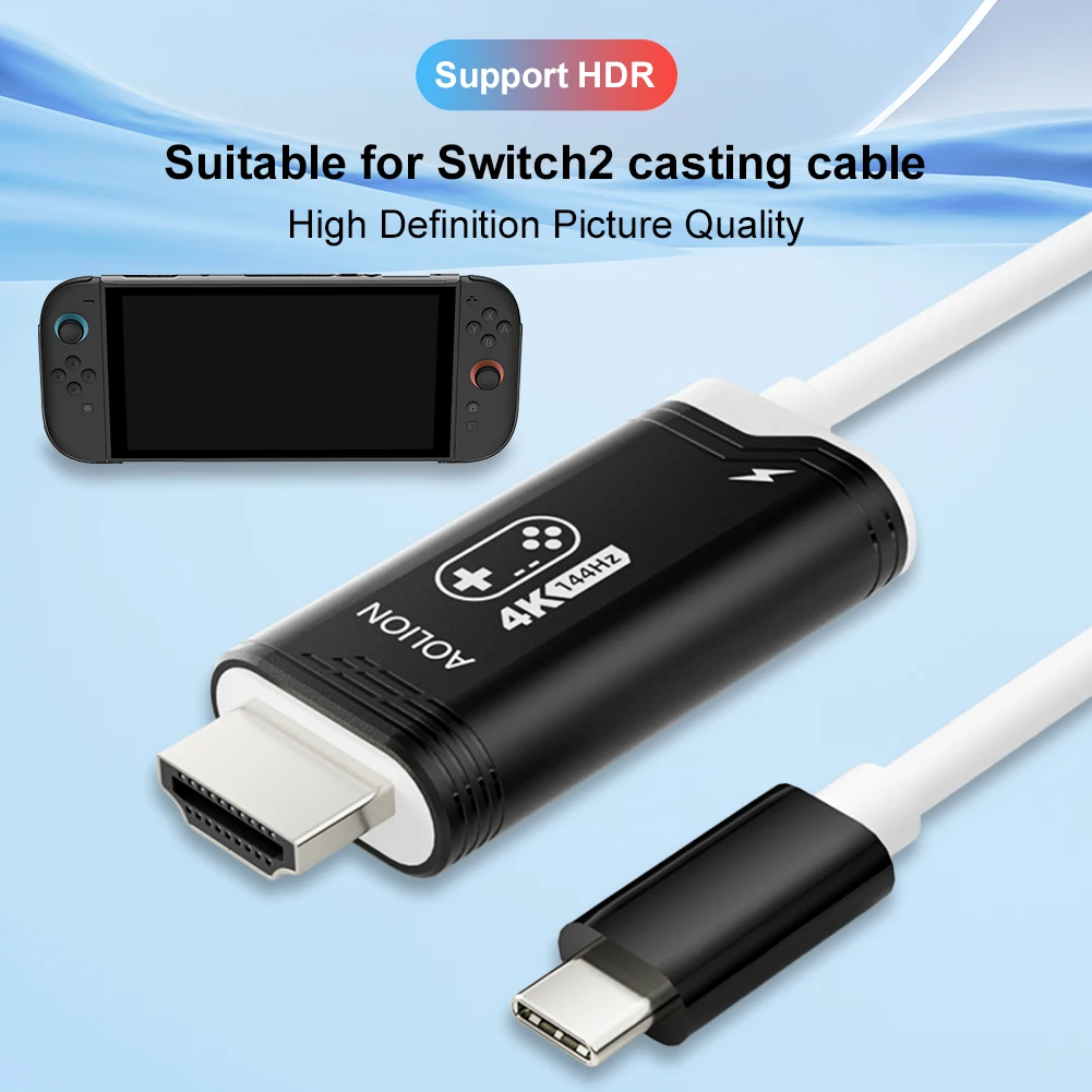 Para Switch 2 Cable de proyección de Host 4K @ 144Hz tipo C a adaptador Compatible con HDMI Cable convertidor de vídeo de acoplamiento de TV para NS Switch 2