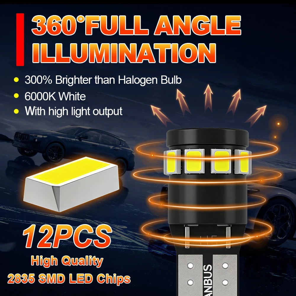 2Pcs LED License Plate Lights W5W T10 194 168 Lamp Bulbs 6000K Bright White For Ford Fusion 2013 2014 2015 2016 2017 2018 2019