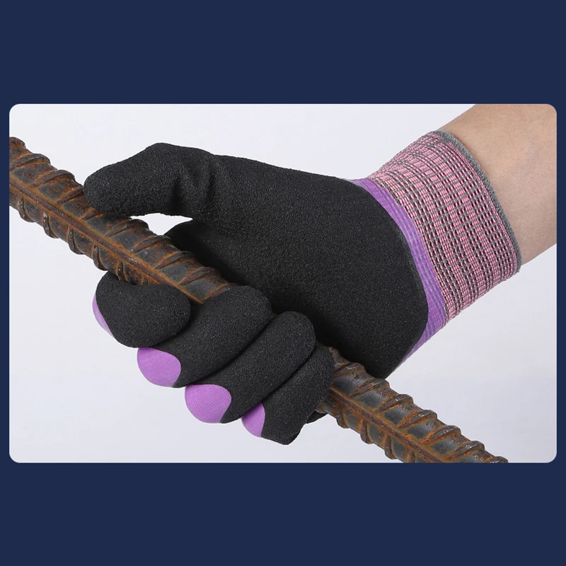 Gants de jardinage en latex imperméables, gants de travail entièrement enduits, protection extérieure contre le froid, nylon, violet