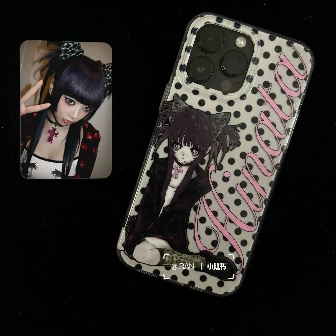 Schwarze Polka-Dot Y2K Handyhülle für Xiaomi Redmi Note 14 13 12 12s 11 11s 10 9 9s Pro Plus 4G 5G mit Feder-Textur