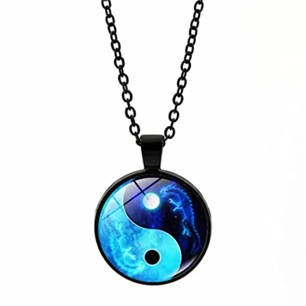 5PCS Chinese Style Special Yin Yang Pendant Necklace Moon Dragon Gossip Necklace Silver Gemstone Necklace Women Men Unisex