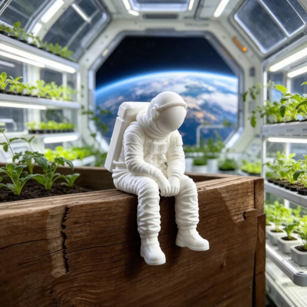 Sitting Lonely Astronaut Figurines 3D Printed Spaceman Desk Ornaments Outer Space Theme Resin Statues for Home Shelf Decor Gifts