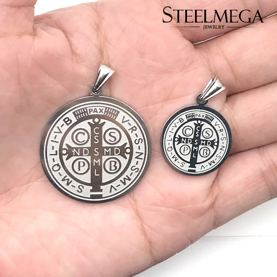 STEELMEGA Stainless Steel Pendant With Saint Benedict Medal For Catholic