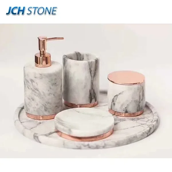 nature stone white marble toilet bathroom sets toothbrush holder accessories liquid soap dispensers Shampoo shower jel bottle