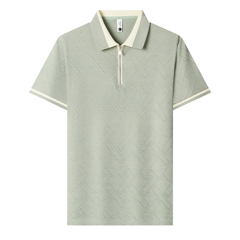 2026 Summer New Men's Zippered Polo Shirt - Breathable and Cool - Flared Collar - Loose Short Sleeves T-Shirt