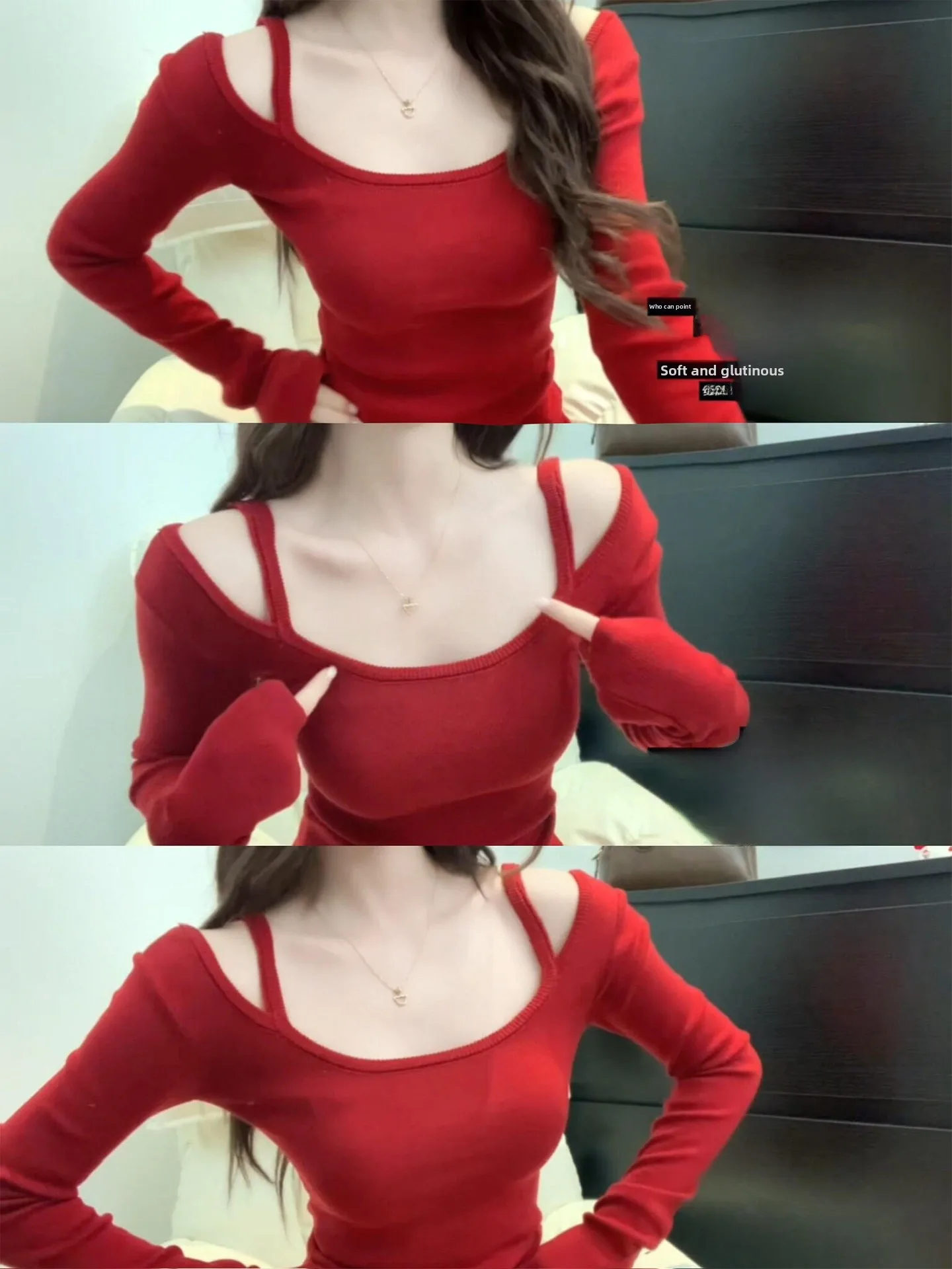 

Red Knitted One-oulder Top Women's Faion Spring 2026 Slim Fit Sexy Spicy Girl New Year's Outfit Soft Long Sve Warmth