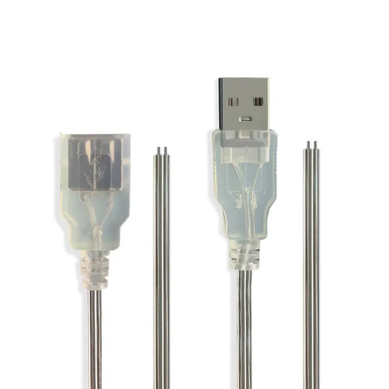 0.3m 1m 2Pin 5V USB 2.0 Type A Male Female Power Supply Cable Jack Wire Charger 26awg transparent Cord Extension Connector t1