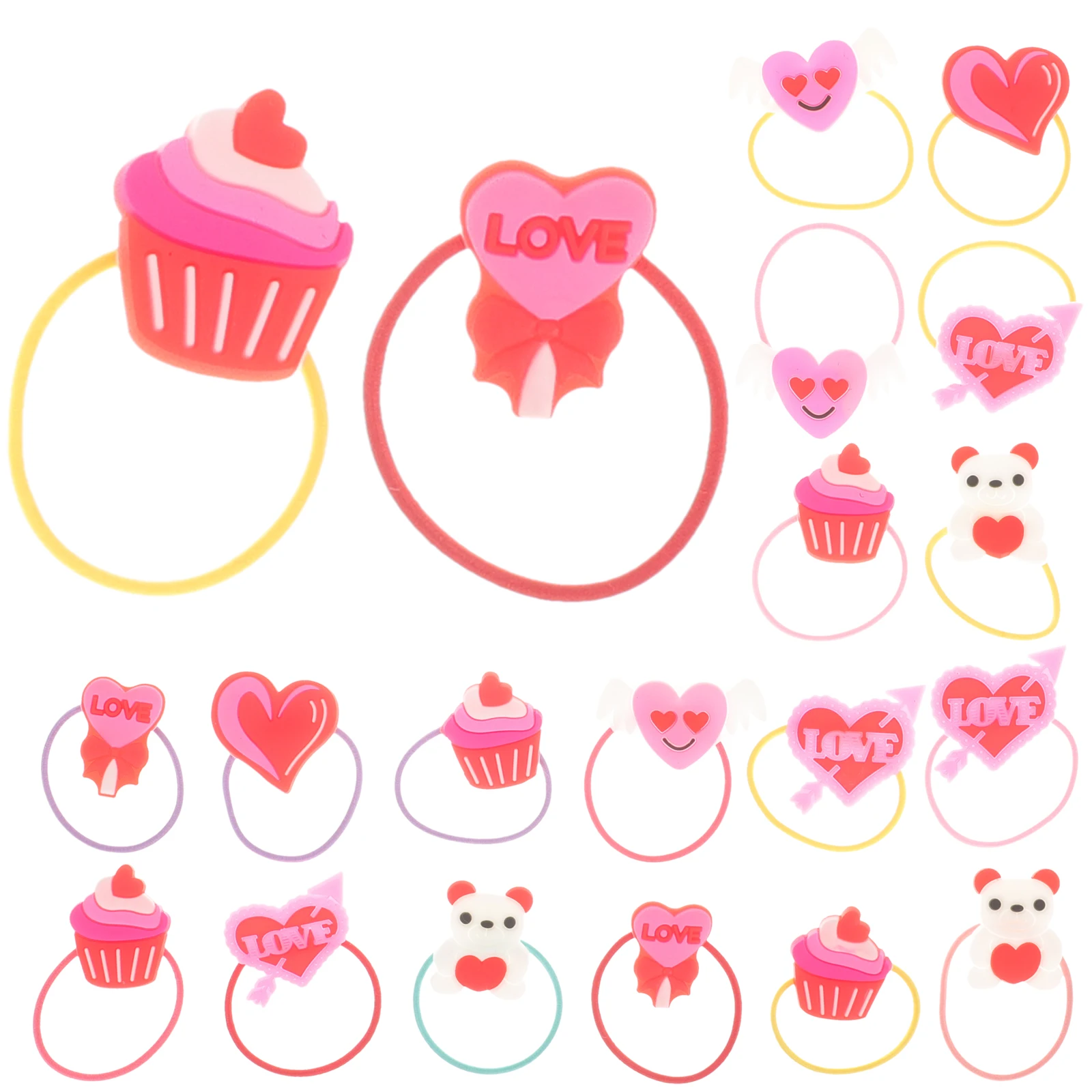 

20Pcs Girl Hair Accessories Decorative Hair Ties Elastic Ponytail Wraps Cute Valentine Theme for Party Photo Ponytail Holders