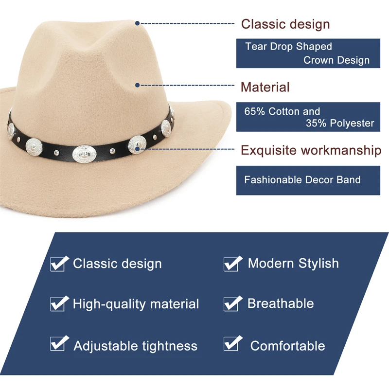 New Vintage Western Women Cowboy Hat For Men Wide Brim Cowboy Jazz Cap With Leather Belt Sombrero Cap Four Seasons