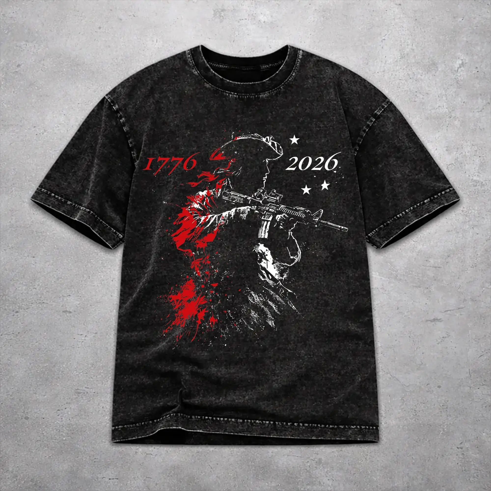 Men Women Vintage Washed T-shirts 1776-2026 Patriotic Soldier Printed Shirt Apparel Oversize  Tee Shirts