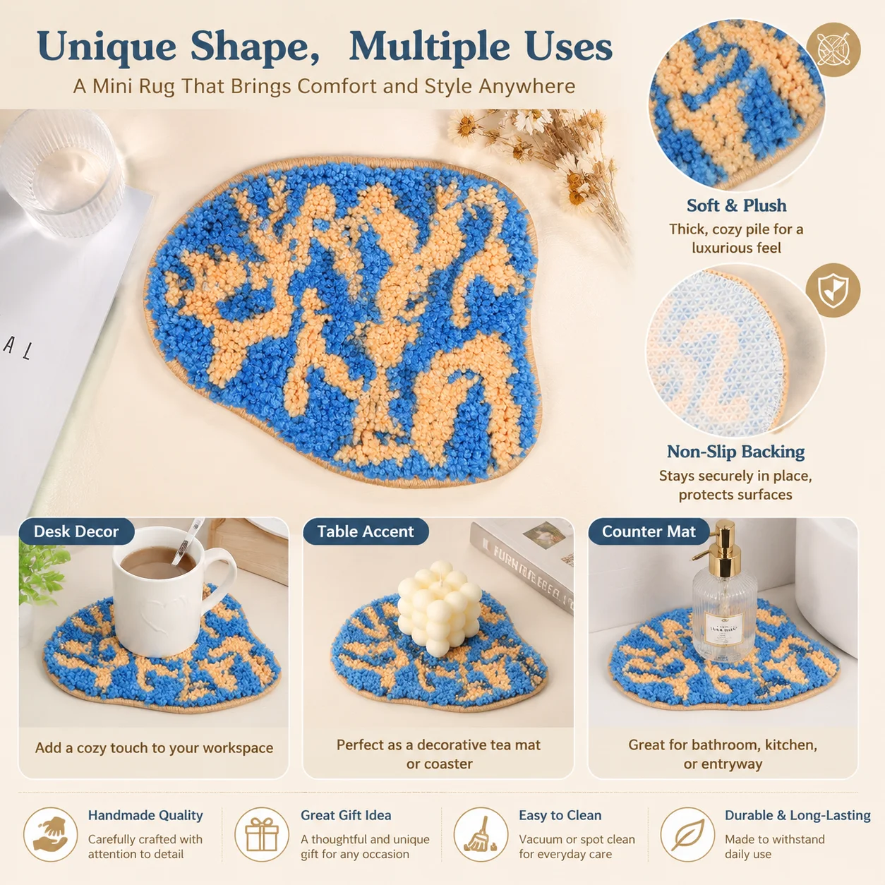 Mini Floor Mat / Carpet, Multifunctional Countertop Mat, Desktop Decoration, Non-Slip Backing