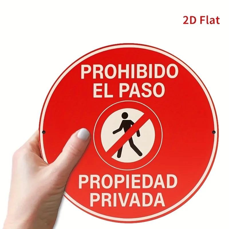 [2D Flat] A 2D Sign Measuring 8 Inches by 8 Inches (20 Cm by 20 Cm) in Spanish That Reads 'No Trespassing, Private Property' Is