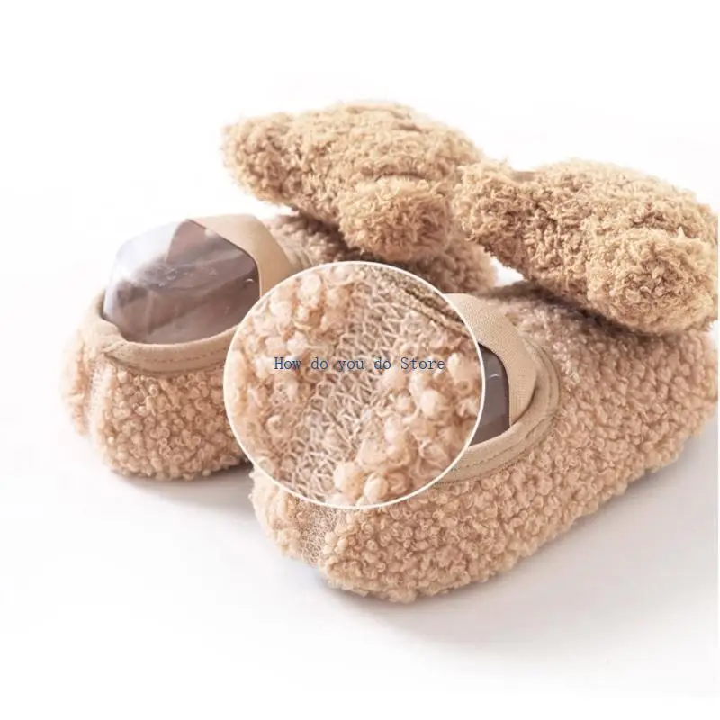19QF รองเท้าเด็กลื่นสบายๆรองเท้าสำหรับฤดูหนาวนุ่มและสบายทารก Plush รองเท้าการ์ตูนหมี Prewalker