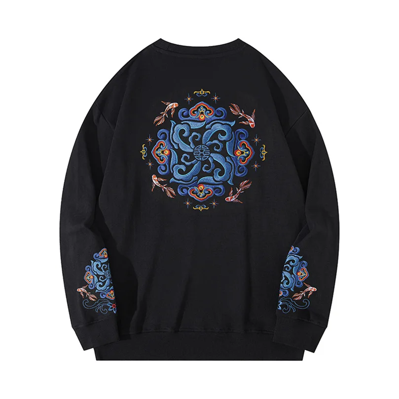 Sukajan Embroidery Sweatshirt Men Cotton Luxury Male Pullover Knit Spring Autumn Boy Hoodies O Neck Pull Sweat ShirtA1