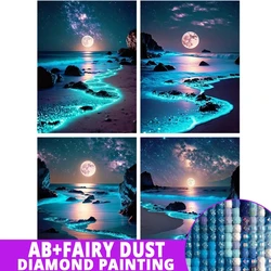 AB Diamond Painting Fairy Dust Embroidery Noctilucent Beach Scenery Cross Stitch Kit 5D DIY Moon Full Drill Art Handmade Gift
