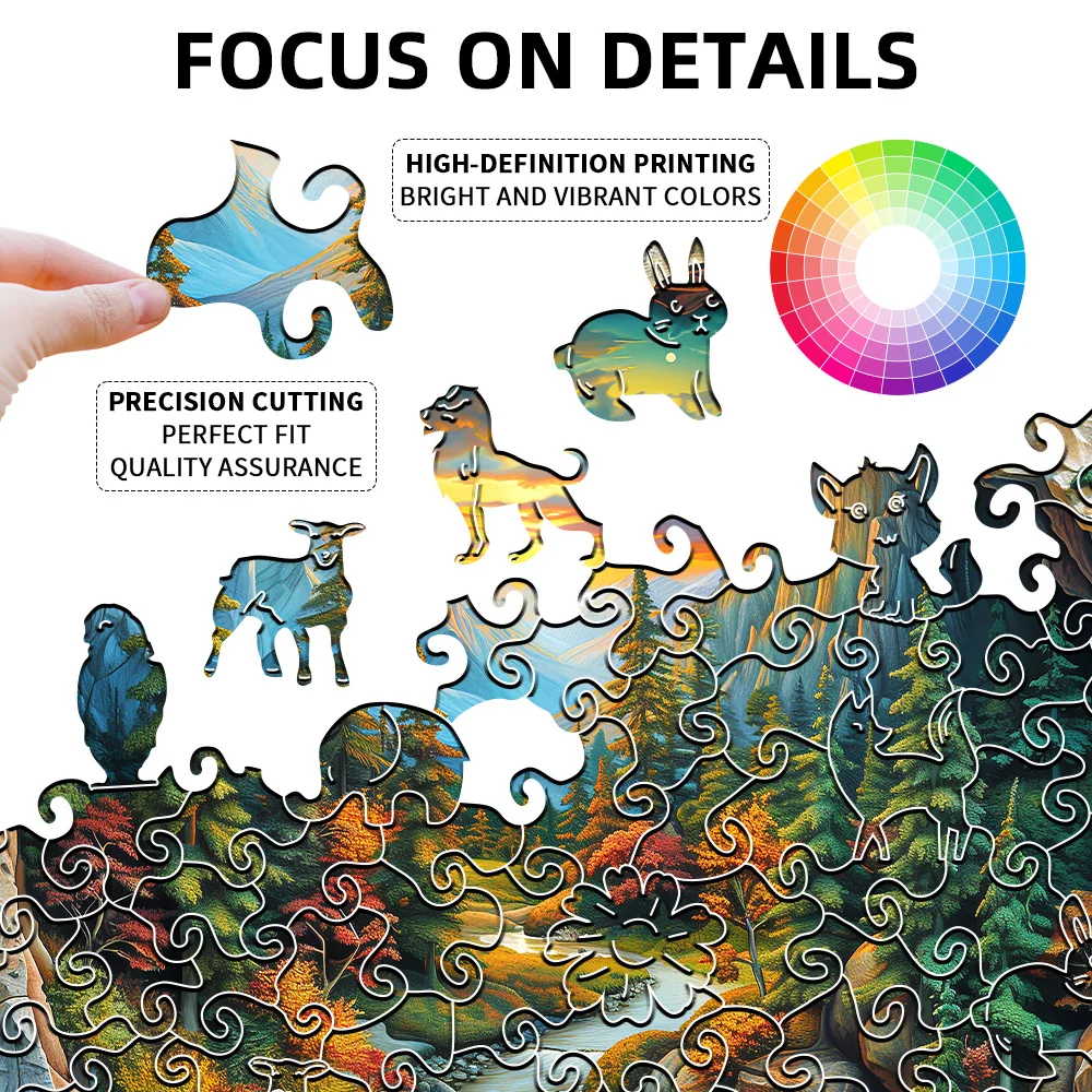 Challenging Forest Animal Wooden Puzzle - S/L Size, Vibrant Mountain and Waterfall Scenes, Perfect Home Decoration Painting Birt