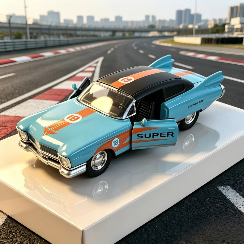 1‑36 Retro American Die‑cast Sedan, Racing Graphic Print Open‑Door Pull‑back Alloy Car Toy for Hobby Collection - view 4