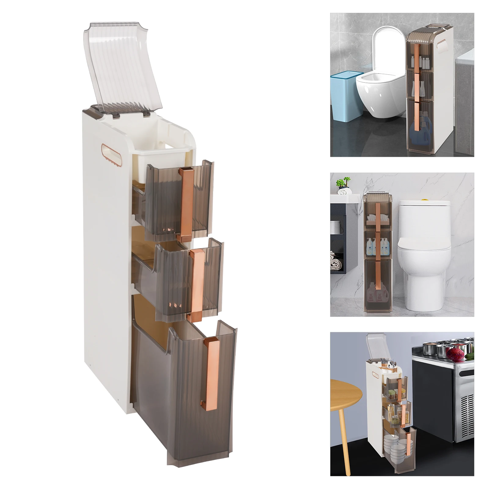 Bathroom Floor Cabinet 3-Tiers Free Standing Toilet Paper Holder and Storage Cabinet Ultra Narrow Organizer Rack Shelves