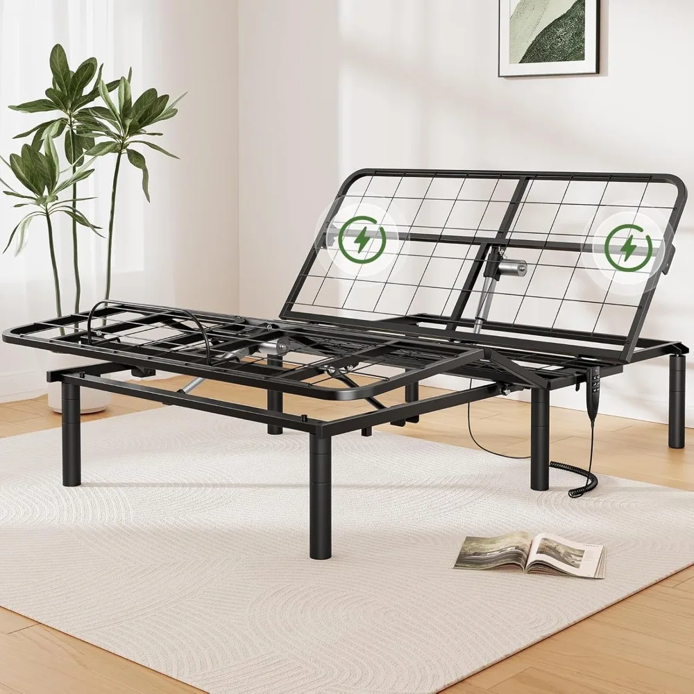 

Bed Frame, Full Adjustable Beds Base Frames, 3 Options Heights 8" 10" 13" Head and Foot Incline, Bed Frame