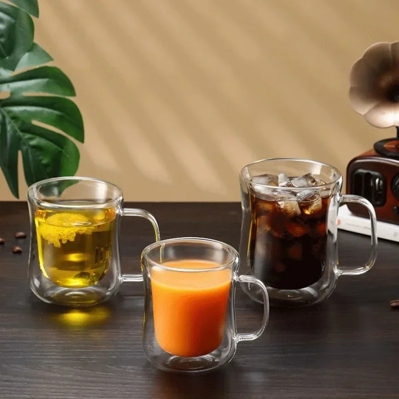 Heat-Resistant Double Wall Glass Cup Beer Coffee Cup Handmade Beer Tumbler Mug Tea Juice Whiskey Mugs Transparent Drinkware