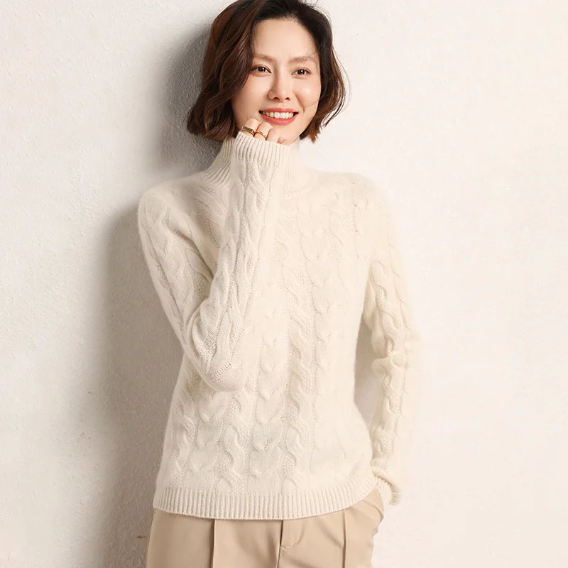 

Autumn Winter New Women's Half High Collar Pure Cashmere Sweater Pullover Bottomed Wool Sweater Thickened Sweater is Versatile