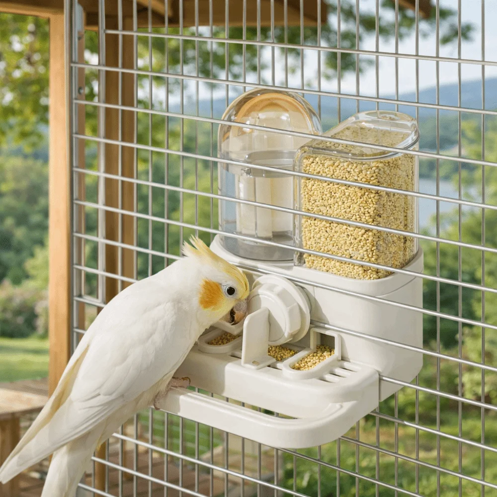 

Transparent Large Capacity Automatic Bird Feeder Leak-Proof Hanging Parrot Water Dispenser No Spill Bird Food Container Indoor