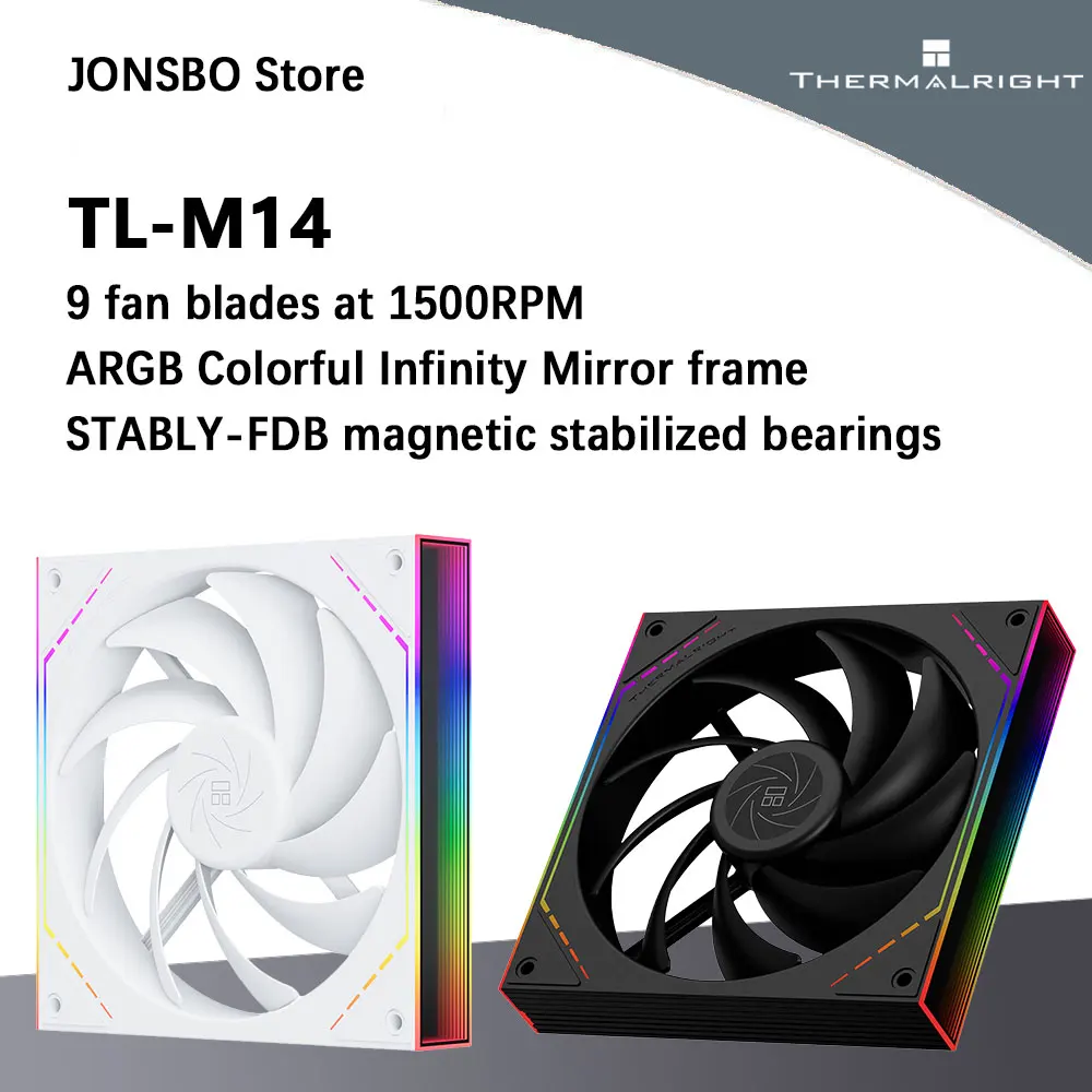 Thermalright TL-M14 9-blade high air volume chassis fan S-FDB magnetic assisted bearings 1500RPM safety speed Infinity Mirror