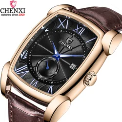 CHENXI Brand Vintage Men Watch Retro Genuine Leather Strap Watches Roman Numerals Antique Square Men's Clocks Gift Waterproof