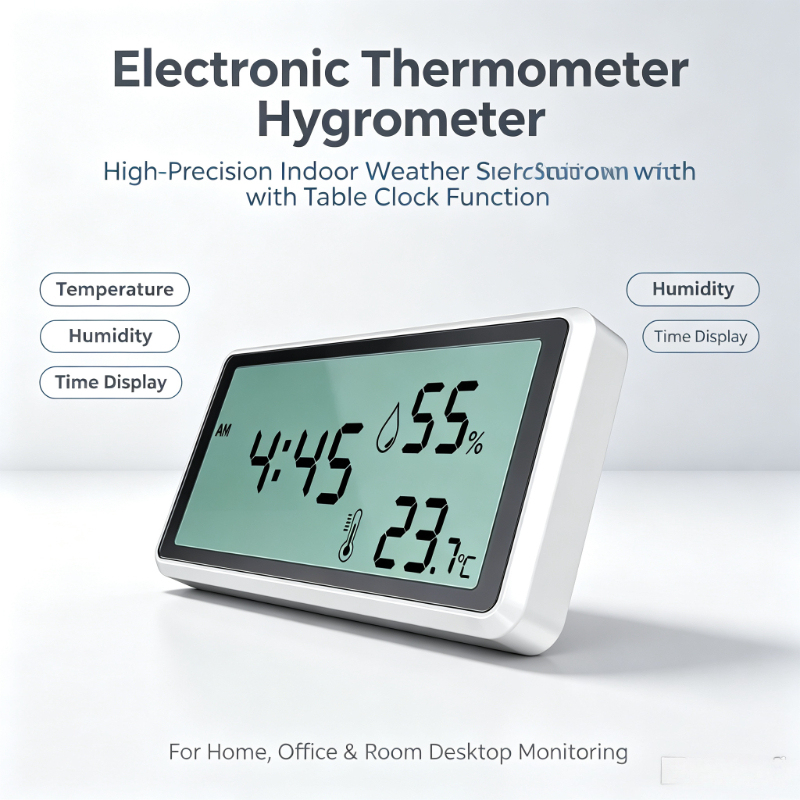  Electronic Thermometer Hygrometer Weather Station High Precision with Table Clock Function for Home Indoor Room Monitor 