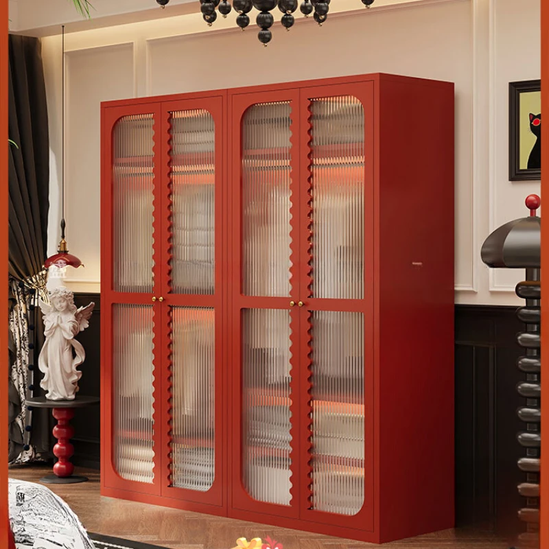 

French Luxury Steel Wardrobe Adult American Iron Red Storage Wardrobe Bedroom Open Metal Armario De Ropa Furniture Home