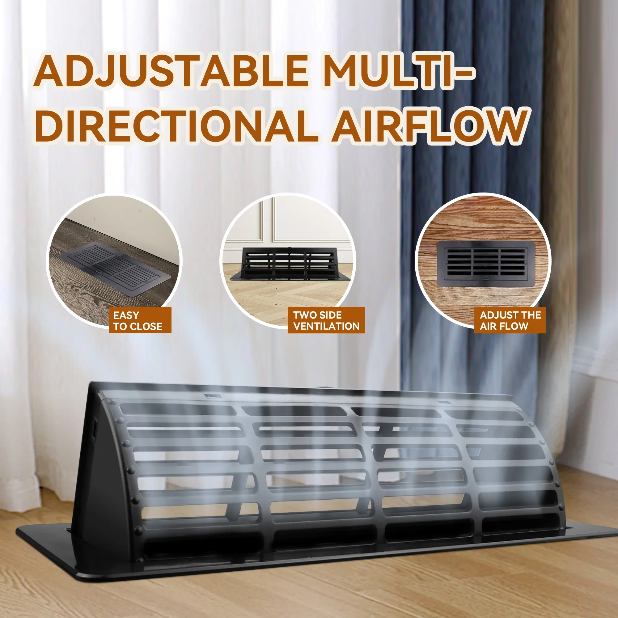 Floor Vent Covers 4 X 10 Inch, Adjustable Air Vent Deflectors for Home Floor, Sidewall, Office or Ceiling Black Floor Register image 5