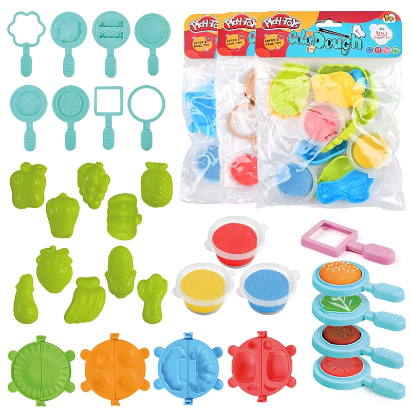 Play Dough Molds Set Kitchen Food Burger Dumpling Makers Girls Boys Pretend Baking Modeling Clay Toys Plasticine and Tools Set