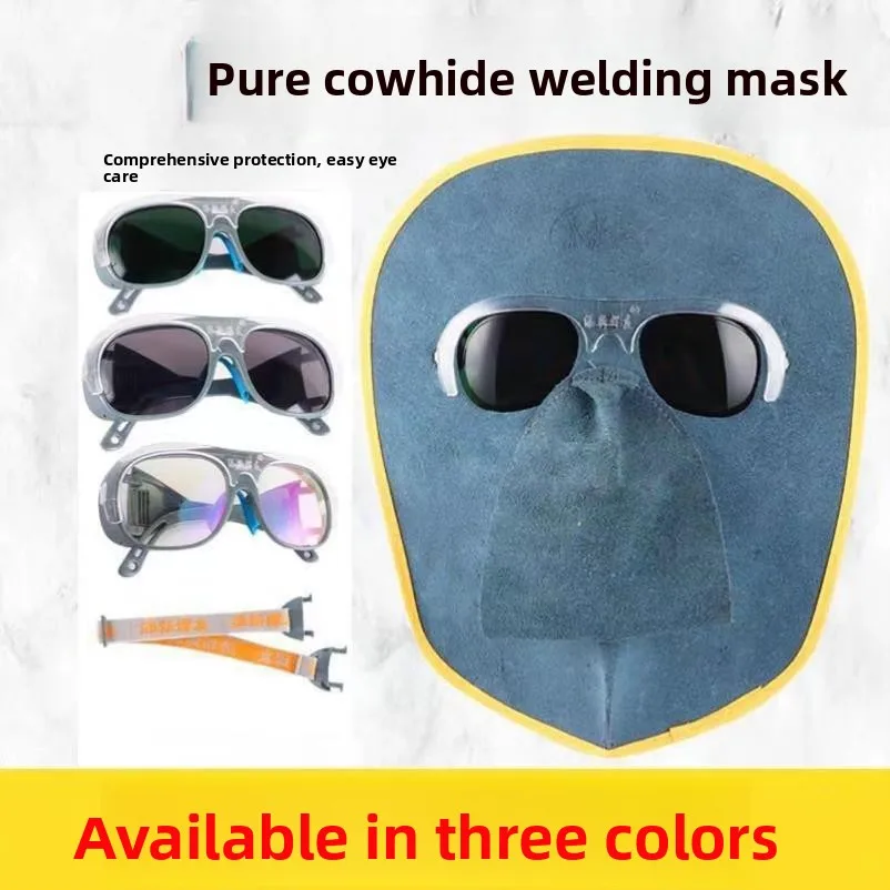 

Кожаная маска для сварки на все лицо, легкая, с креплением на голову, защита от ожогов и брызг при дуговой сварке, удобная в использовании.