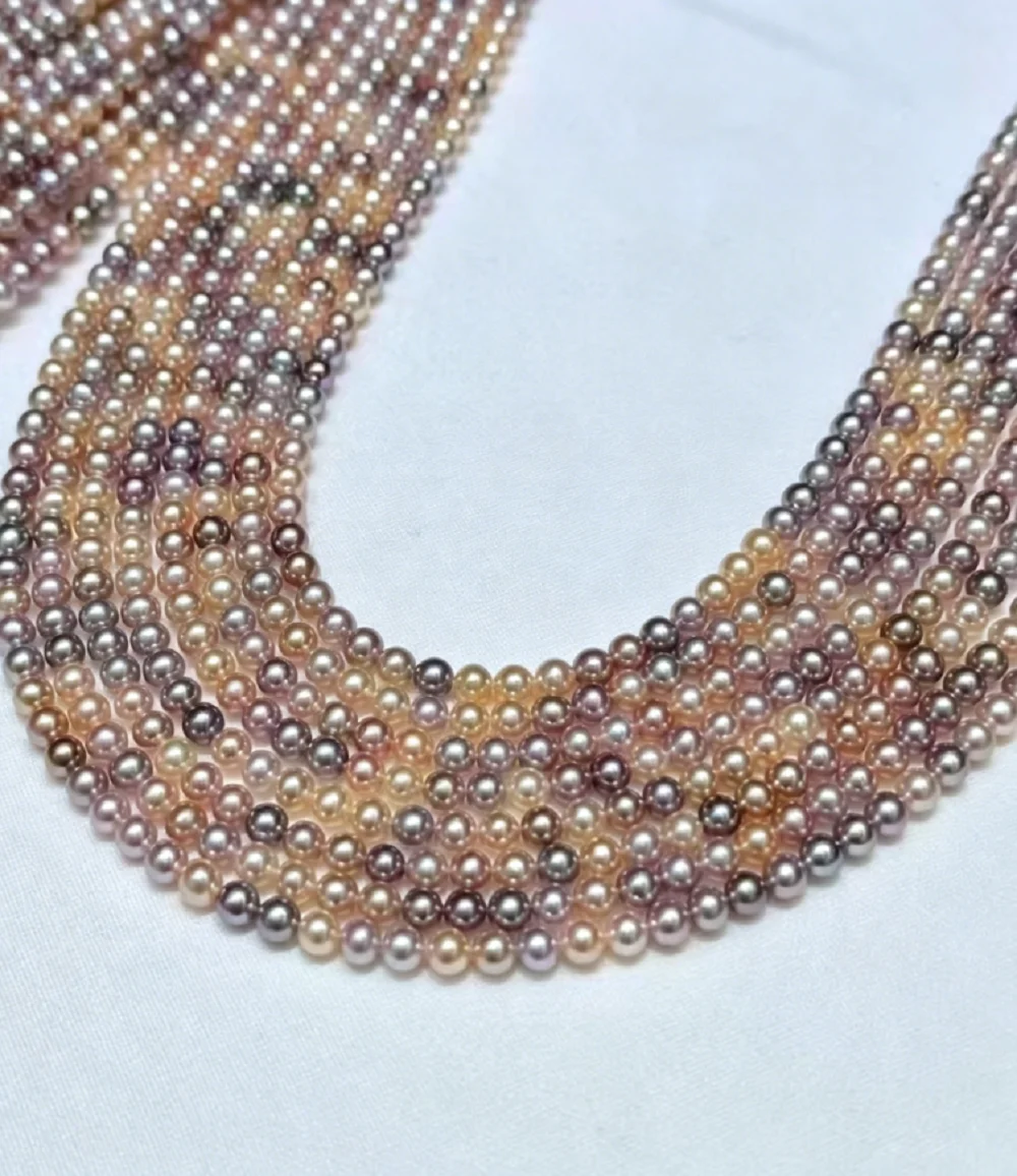 1 row necklace/exquisite and compact pearl necklace AAAA3-4mm natural candy colored pearl necklace 16in/18in/925s-