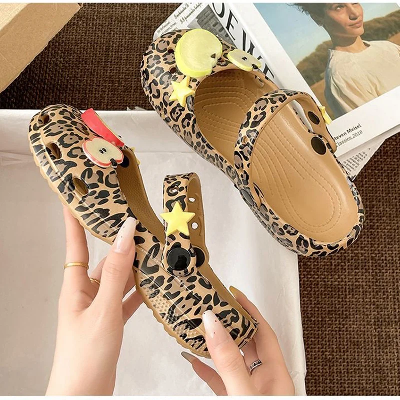 Retro Leopard Print Ballet Hole Shoes Women's New Summer Cute Fruit Star Soft Clogs Woman Non-slip Waterproof Beach EVA Slippers view 4
