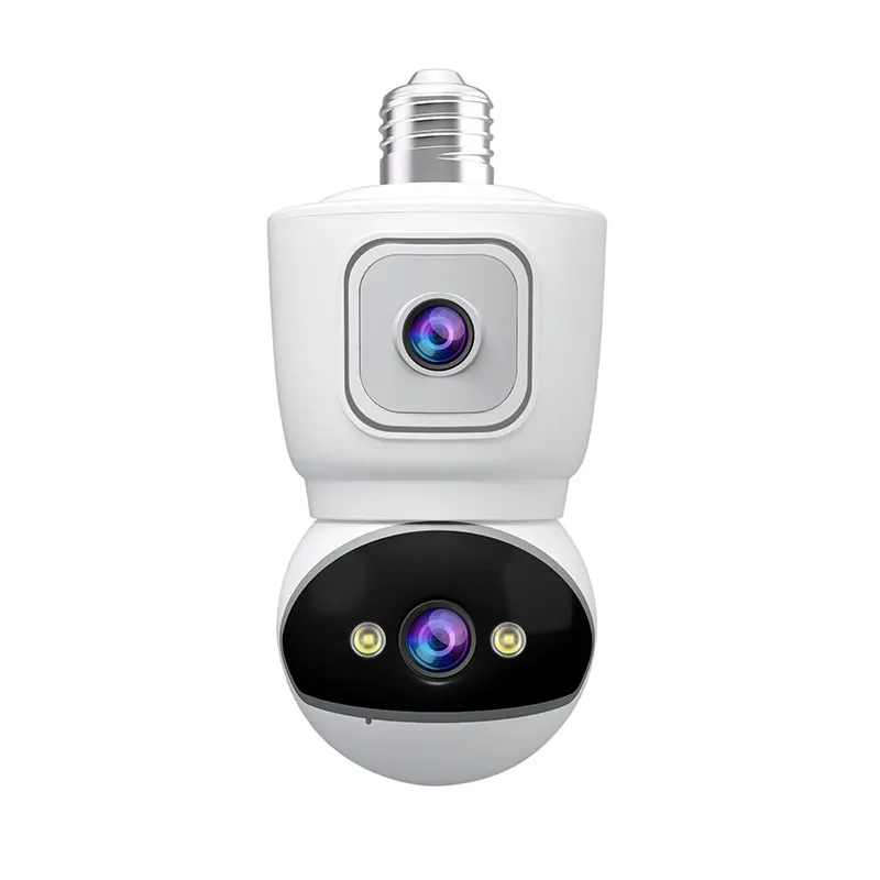 Srihome kamera keamanan bohlam lampu layar ganda, lensa ganda 4MP rumah pintar 3X Zoom Digital AI deteksi gerakan manusia WIFI pengawasan