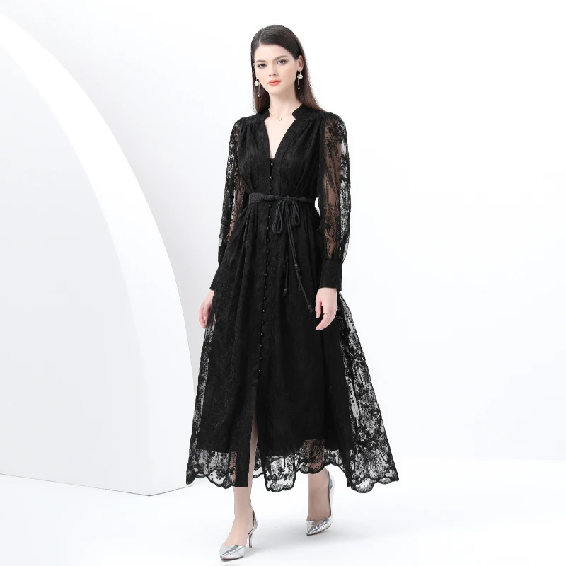 เสื้อสปริง 2025 ทรงยาว คอวี แขนทรงกระบอก กระดุมสองเม็ด ลายปักสไตล์เรโทร ดีไซน์คลาสสิก ผ้าโพลีเอสเตอร์