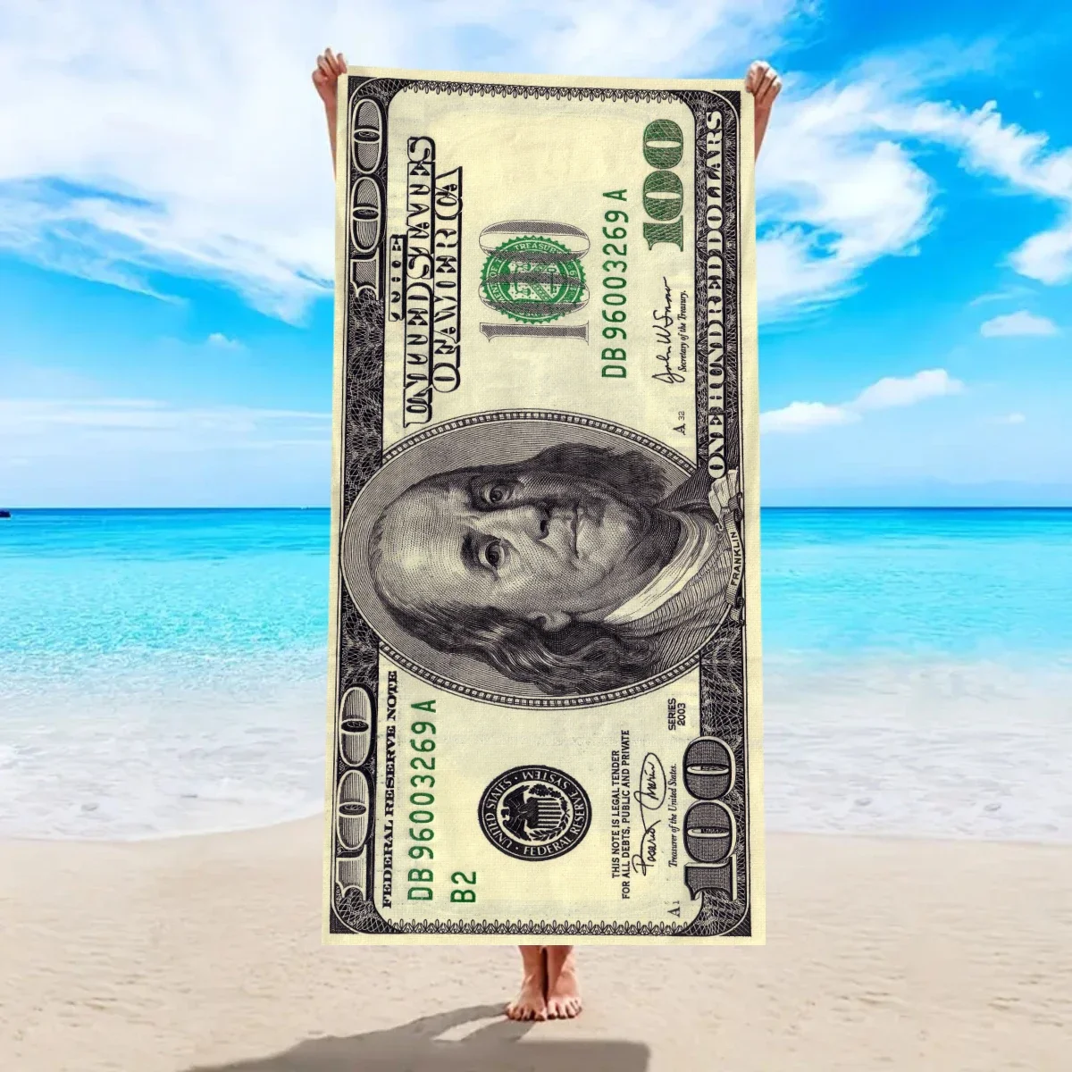 1pc A soft beach towel with a US dollar pattern, suitable for swimming, camping, vacation, and yoga multifunctional towels