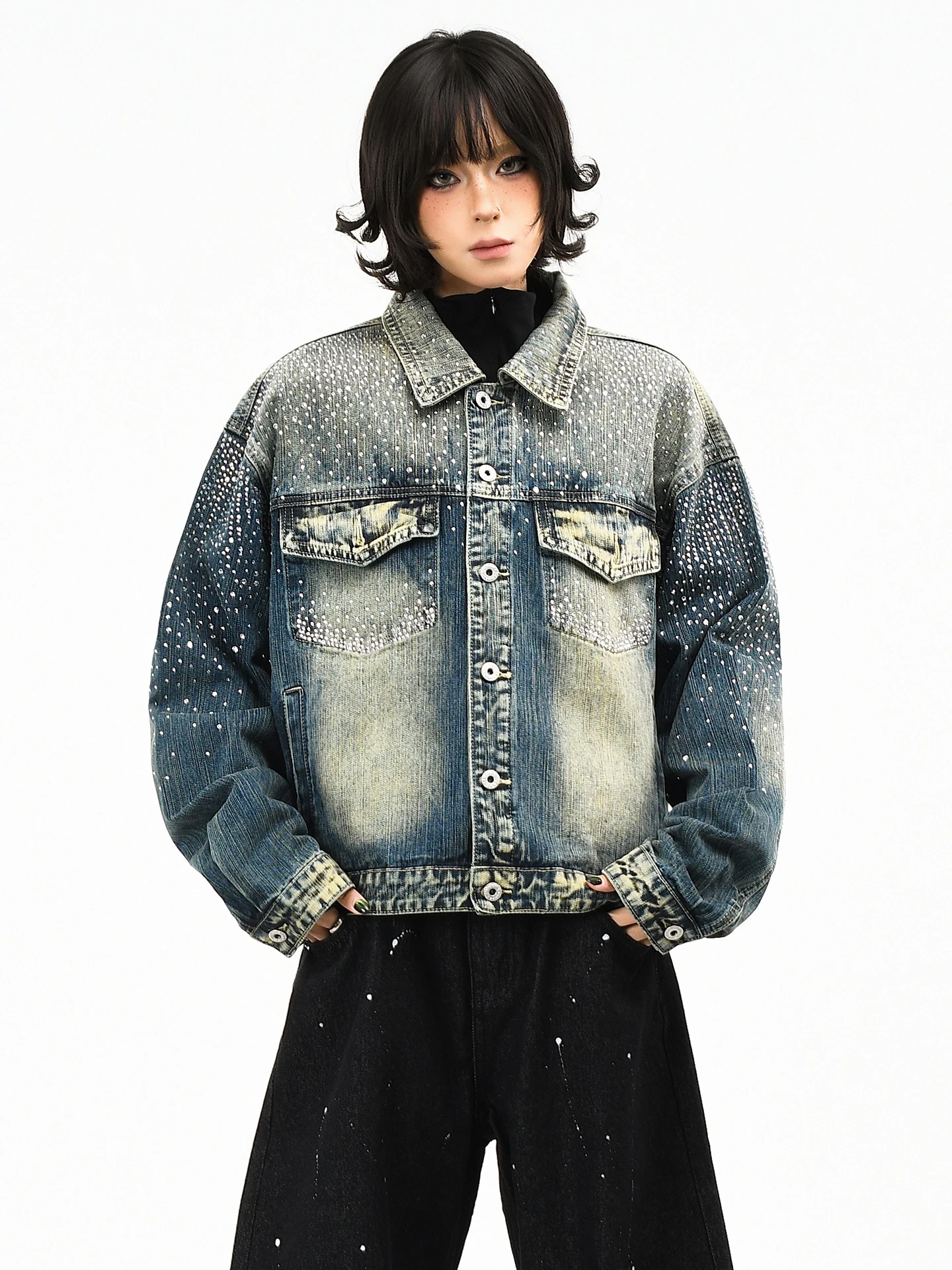 

OV Original American Sle Waed Denim Jaet Women's Loose ort Coat Trendy Streetwear Spring Faion Outerwear