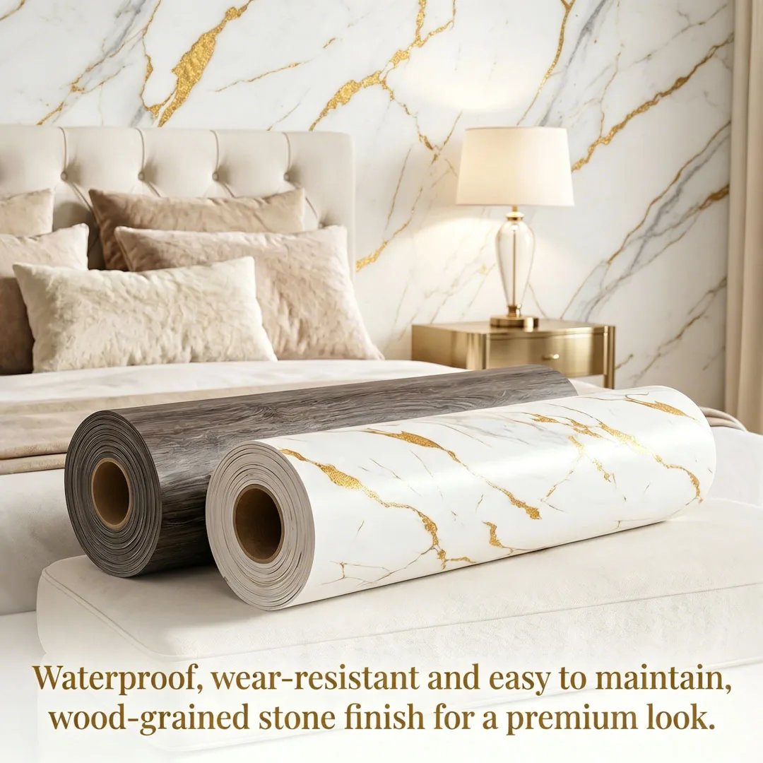 

15.7"×118" Glossy IXPE Marble Wallpaper Peel and Stick Golden Vein Self Adhesive Contact Paper for Kitchen Bathroom Cabinet