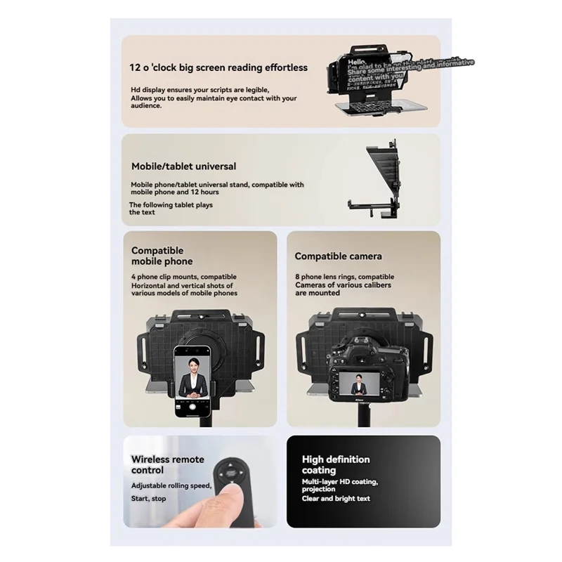 New-F8 Universal Teleprompter For Tablets Laptops Smartphones Cameras For Live Streaming And Recording With Large Screen
